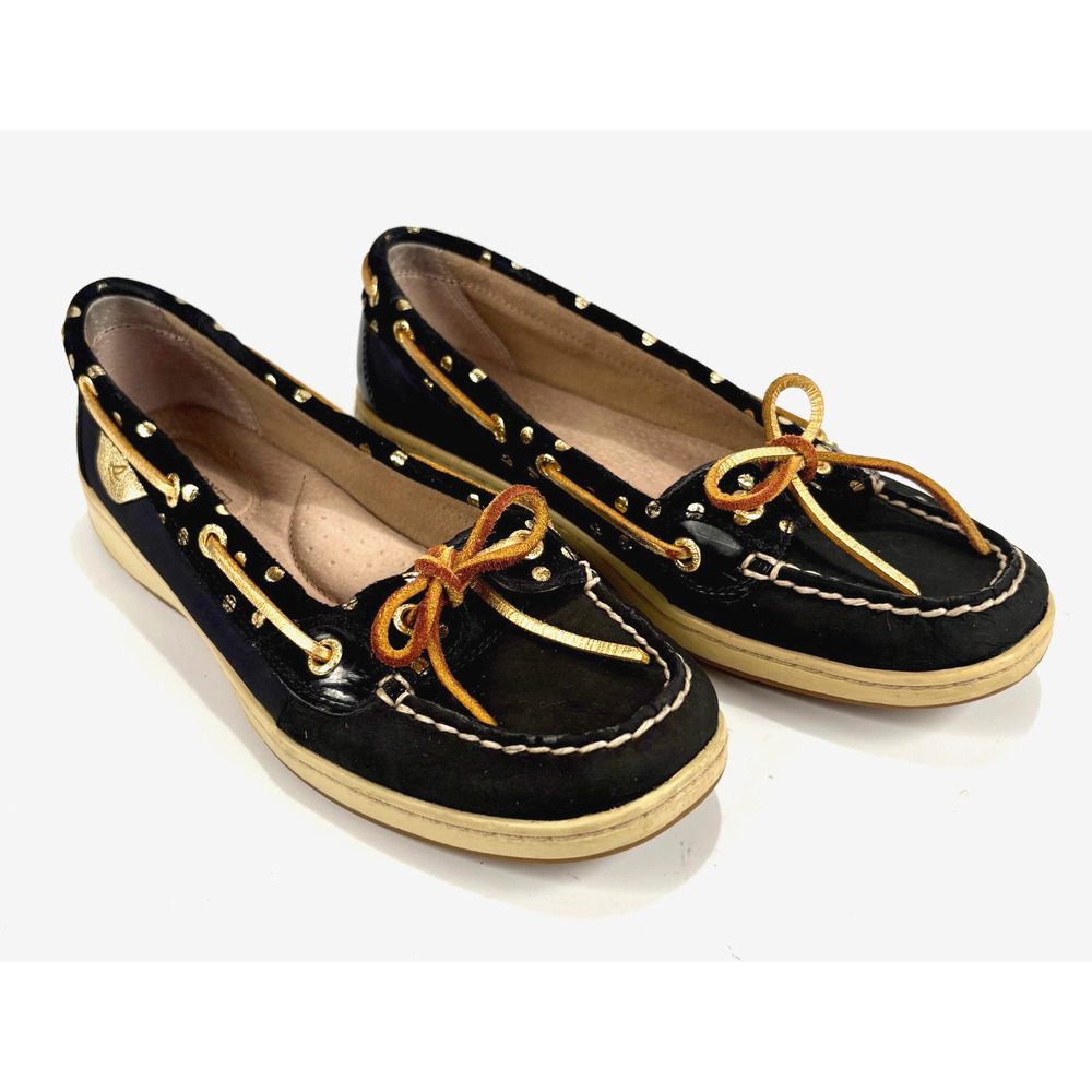 Sperry Women’s Top Sider Angelfish Shimmer Black and Gold Boat Shoes Size 7.5M